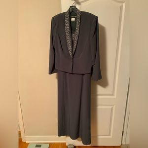 Evening Dress with Embroidered trim detail on Jacket